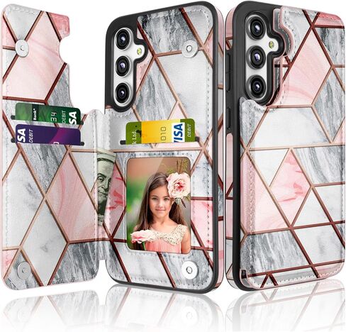 Njjex for Samsung Galaxy S23 FE 5G Wallet Case w/Card Holder, PU Leather Credit Card Slots Slim Protective Folio Flip Case TPU Frame Bumper Magnetic Closure Cover for Samsung S23 FE 5G [Marble Pink] in Saudi Arabia