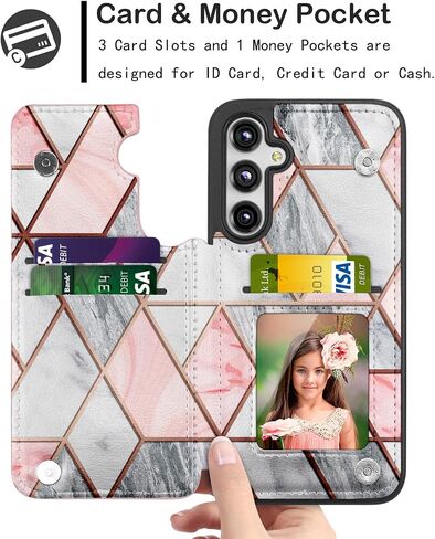 Njjex for Samsung Galaxy S23 FE 5G Wallet Case w/Card Holder, PU Leather Credit Card Slots Slim Protective Folio Flip Case TPU Frame Bumper Magnetic Closure Cover for Samsung S23 FE 5G [Marble Pink] in Saudi Arabia