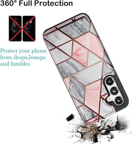 Njjex for Samsung Galaxy S23 FE 5G Wallet Case w/Card Holder, PU Leather Credit Card Slots Slim Protective Folio Flip Case TPU Frame Bumper Magnetic Closure Cover for Samsung S23 FE 5G [Marble Pink] in Saudi Arabia