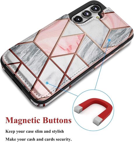 Njjex for Samsung Galaxy S23 FE 5G Wallet Case w/Card Holder, PU Leather Credit Card Slots Slim Protective Folio Flip Case TPU Frame Bumper Magnetic Closure Cover for Samsung S23 FE 5G [Marble Pink] in Saudi Arabia
