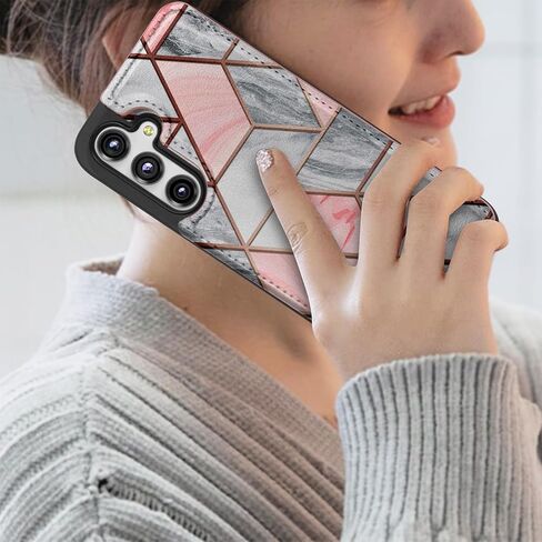 Njjex for Samsung Galaxy S23 FE 5G Wallet Case w/Card Holder, PU Leather Credit Card Slots Slim Protective Folio Flip Case TPU Frame Bumper Magnetic Closure Cover for Samsung S23 FE 5G [Marble Pink] in Saudi Arabia