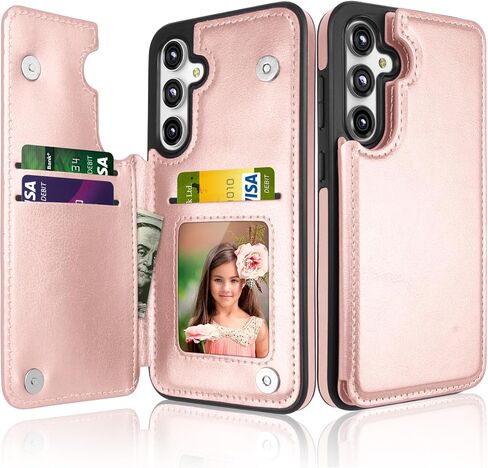 Njjex for Samsung Galaxy S23 FE 5G Wallet Case w/Card Holder, PU Leather Credit Card Slots Slim Protective Folio Flip Case TPU Frame Bumper Magnetic Closure Cover for Samsung S23 FE 5G [Marble Pink] in Saudi Arabia