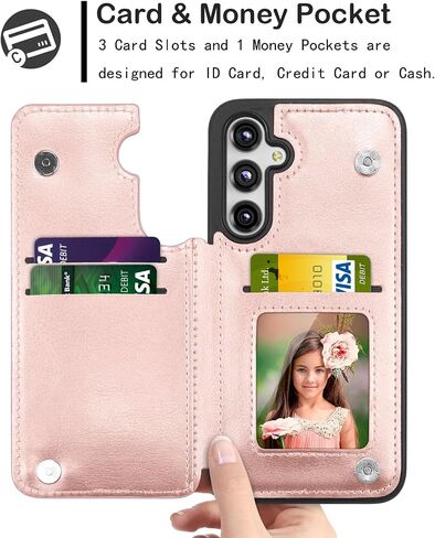 Njjex for Samsung Galaxy S23 FE 5G Wallet Case w/Card Holder, PU Leather Credit Card Slots Slim Protective Folio Flip Case TPU Frame Bumper Magnetic Closure Cover for Samsung S23 FE 5G [Marble Pink] in Saudi Arabia