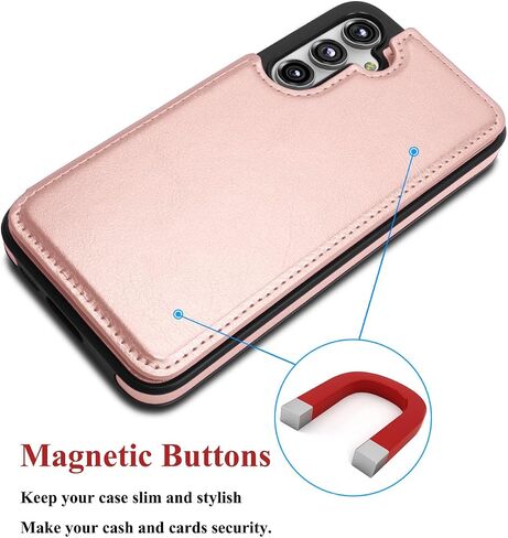 Njjex for Samsung Galaxy S23 FE 5G Wallet Case w/Card Holder, PU Leather Credit Card Slots Slim Protective Folio Flip Case TPU Frame Bumper Magnetic Closure Cover for Samsung S23 FE 5G [Marble Pink] in Saudi Arabia