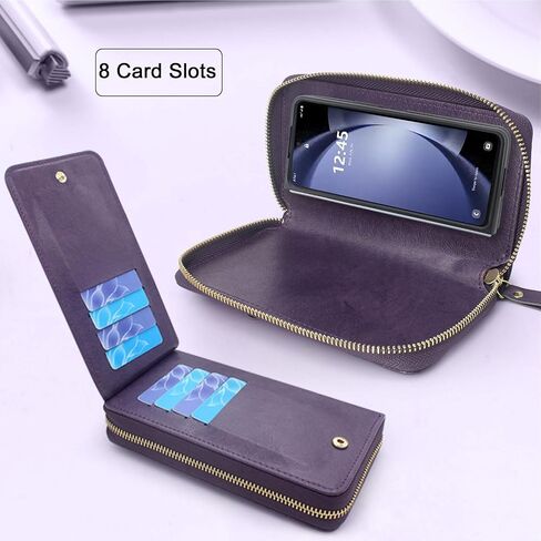 Lacass for Samsung Galaxy Z Fold 5 Z FOLD5 5G 2023 Case Crossbody Dual Zipper Detachable Magnetic Leather Wallet Cover Wrist Strap with 8 Card Slots (Black) in Saudi Arabia