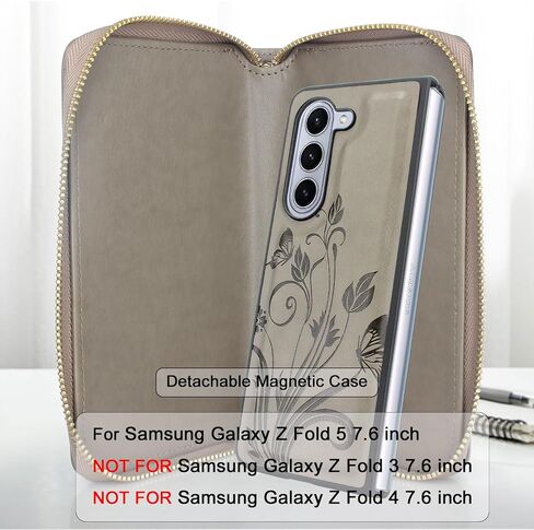 Lacass for Samsung Galaxy Z Fold 5 Z FOLD5 5G 2023 Case Crossbody Dual Zipper Detachable Magnetic Leather Wallet Cover Wrist Strap with 8 Card Slots (Black) in Saudi Arabia