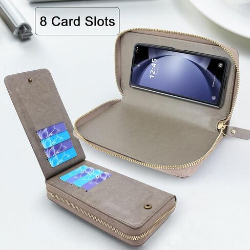 Lacass for Samsung Galaxy Z Fold 5 Z FOLD5 5G 2023 Case Crossbody Dual Zipper Detachable Magnetic Leather Wallet Cover Wrist Strap with 8 Card Slots (Black) in Saudi Arabia