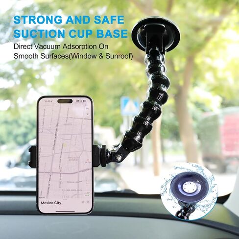 Flexible Gooseneck Suction Cup Car Cell Phone Holder Car Mount Compatible with All 4.0-7.0 inch Phones and Most Action Cameras, Made up of 7 Adjustable Joints can be rotated 360 Degree. in Saudi Arabia
