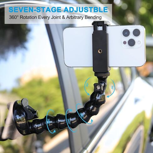 Flexible Gooseneck Suction Cup Car Cell Phone Holder Car Mount Compatible with All 4.0-7.0 inch Phones and Most Action Cameras, Made up of 7 Adjustable Joints can be rotated 360 Degree. in Saudi Arabia