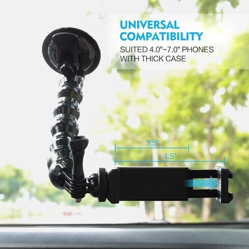 Flexible Gooseneck Suction Cup Car Cell Phone Holder Car Mount Compatible with All 4.0-7.0 inch Phones and Most Action Cameras, Made up of 7 Adjustable Joints can be rotated 360 Degree. in Saudi Arabia