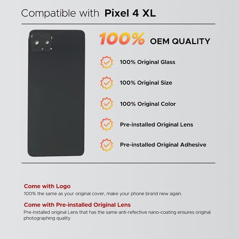 GREEN FUSION Compatible with Pixel 4 XL Back Cover Replacement, Pixel 4 XL Back Housing Door for All Carriers, Includes Repair Tools & Instruction, Black in Saudi Arabia