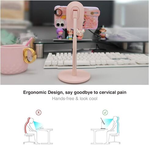 Bright Stone Cell Phone Stand, Angle Height Adjustable Tablet Stand Phone Holder for Desk (4"-10") Pink in Saudi Arabia