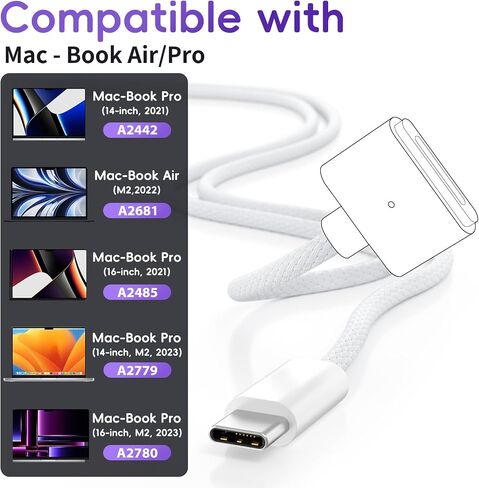 140W USB-C to Magnetic 3 Cable, Compatible with MacBook Magnetic Charging Cable for MacBook Air 2023/2022 (M2), MacBook Pro 2023 (M3, M2, 14-16 inch), MacBook Pro 2021 (M1, 14-16 inch) in Saudi Arabia