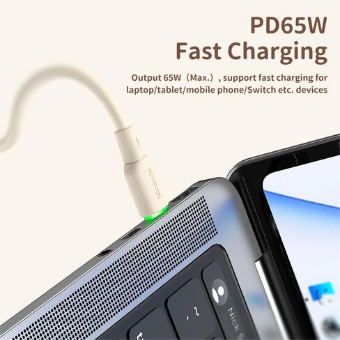 mcdodo USB C to USB C Charger Cable PD 65W 4ft Type C Fast Charging Cord Soft Flow Material USBC Charger for iPhone 15/15 Pro/15 Plus/15 Pro Max,Galaxy S23 Ultra,iPad and More(Off-White) in Saudi Arabia