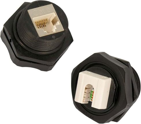 InstallerParts CAT 6 RJ45 Shielded Industrial Panel Mount Bulkhead Punchdown Jack IP67 Waterproof - Professional Series Network Connectors - Black in Kuwait