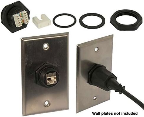 InstallerParts CAT 6 RJ45 Shielded Industrial Panel Mount Bulkhead Punchdown Jack IP67 Waterproof - Professional Series Network Connectors - Black in Kuwait