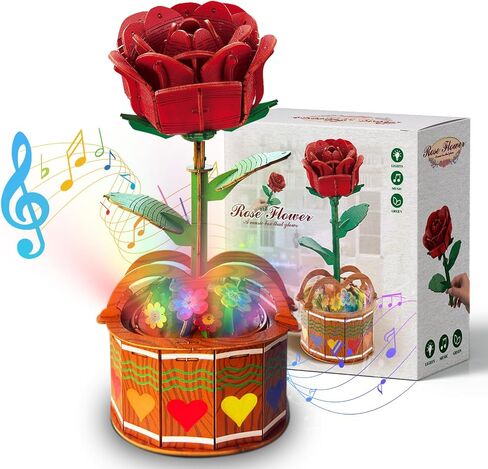 3D Puzzle for Adults, 3D Wooden Puzzles with Music Lights Rotation, Lifelike Rose Flower in Saudi Arabia