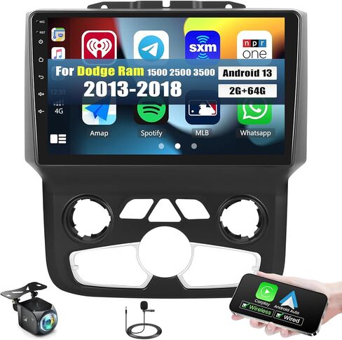 [2+64G] ستيريو سيارة Android 13 لسيارة Dodge Ram 1500 2500 3500 2013-2018 (تيار متردد تلقائي) مع تشغيل لاسلكي وAndroid Auto، راديو سيارة بشاشة تعمل باللمس 9 بوصة مع وصلة مرآة GPS واي فاي بلوتوث FM/RDS راديو SWC HiFi in Saudi Arabia