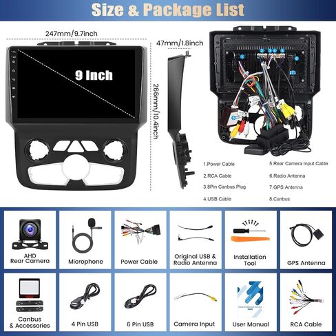 [2+64G] ستيريو سيارة Android 13 لسيارة Dodge Ram 1500 2500 3500 2013-2018 (تيار متردد تلقائي) مع تشغيل لاسلكي وAndroid Auto، راديو سيارة بشاشة تعمل باللمس 9 بوصة مع وصلة مرآة GPS واي فاي بلوتوث FM/RDS راديو SWC HiFi in Saudi Arabia