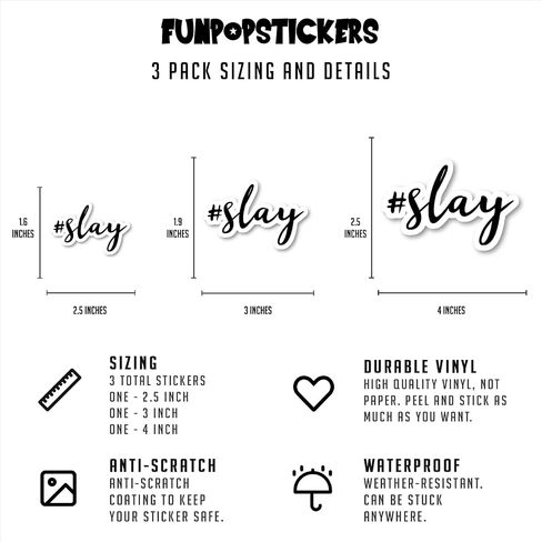 Hashtag Slay Sticker Motivation Quotes Stickers - 3 Pack - Set of 2.5, 3 and 4 Inch Vinyl Laptop Stickers - for Laptop, Phone, Water Bottle, Car & More Decal (3 Pack) S214763-3Pack in Saudi Arabia