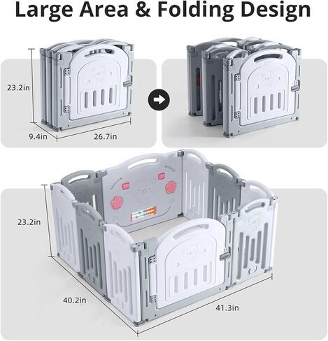 قلم لعب للأطفال، ساحة لعب آمنة من Uanlauo، أقلام لعب سهلة التجميع للأطفال الرضع والأطفال الصغار، قلم لعب قوي لبوابة الأطفال، قلم لعب للأطفال الصغار، محمول للاستخدام الداخلي والخارجي، قلم لعب للأطفال قابل للطي (14 لوحة، رمادي) in Kuwait