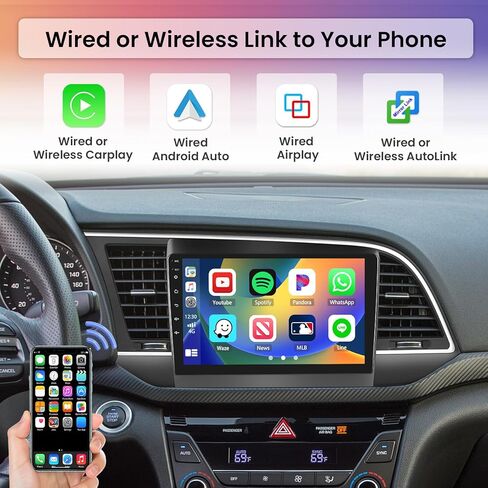Hikity Android Car Stereo for Hyundai Elantra 2016-2018 Radio 2+64GB 9 Inch Touchscreen Car Radio Wireless Carplay Android Auto Support GPS Navigation WiFi Bluetooth FM EQ Backup Camera in Saudi Arabia