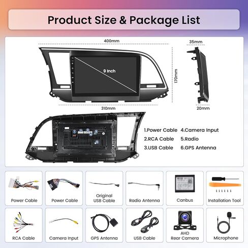 Hikity Android Car Stereo for Hyundai Elantra 2016-2018 Radio 2+64GB 9 Inch Touchscreen Car Radio Wireless Carplay Android Auto Support GPS Navigation WiFi Bluetooth FM EQ Backup Camera in Saudi Arabia