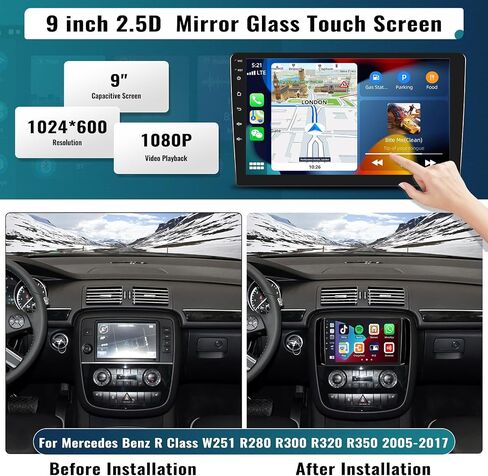 UNITOPSCI 2G+64G Android 13 Car Radio for Mercedes Benz R-Class/W251/R280/R300/R320/R350 2005-2017 with Wireless CarPlay Android Auto, 9" Touchscreen Car Stereo with Bluetooth/GPS/HiFi/WiFi, Cam/SWC in Saudi Arabia