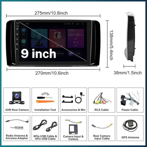 UNITOPSCI 2G+64G Android 13 Car Radio for Mercedes Benz R-Class/W251/R280/R300/R320/R350 2005-2017 with Wireless CarPlay Android Auto, 9" Touchscreen Car Stereo with Bluetooth/GPS/HiFi/WiFi, Cam/SWC in Saudi Arabia