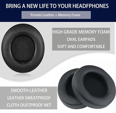 وسائد أذن بديلة لسماعات Razer Kraken Pro V2، Razer Kraken 7.1 V2 وسادات أذن وسائد أذن وسماعات رأس وأغطية أذن بيضاوية من إسفنج الذاكرة من الجلد البروتيني (أسود) in Kuwait