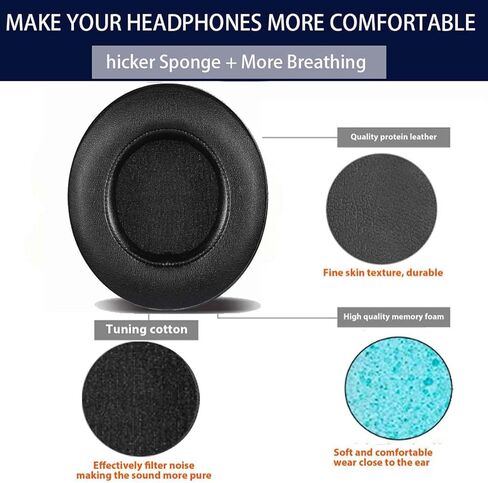 وسائد أذن بديلة لسماعات Razer Kraken Pro V2، Razer Kraken 7.1 V2 وسادات أذن وسائد أذن وسماعات رأس وأغطية أذن بيضاوية من إسفنج الذاكرة من الجلد البروتيني (أسود) in Kuwait