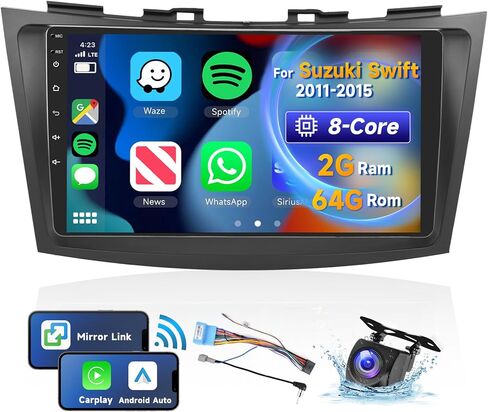 [8 CORE 2G+64G] for Suzuki Swift 2011 2012 2013 2014 2015 Car Stereo with Wireless Carplay/Android Auto, 9 Inch Android 13 IPS Touch Screen Car Radio, WiFi, Bluetooth, DSP, GPS, SWC+HD Camera in Saudi Arabia