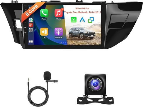 Hodozzy 4G+64G 8 Core Android Car Stereo for Toyota Corolla/Levin 2014 2015 2016 2017 مع Carplay اللاسلكي وAndroid Auto، راديو سيارة بشاشة تعمل باللمس 10 بوصة مع GPS، بلوتوث، WIFI، وصلة مرآة، FM، كاميرا in Kuwait