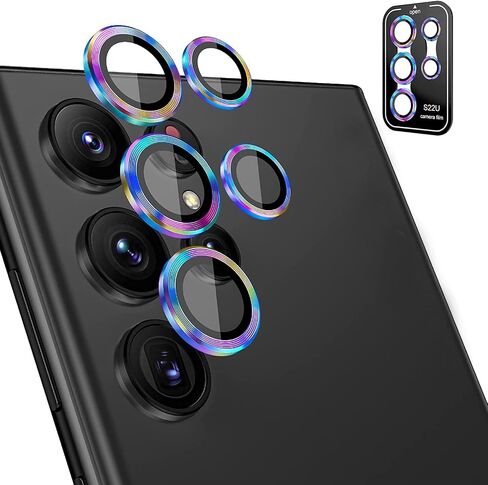 (2 Set for Galaxy S24 Ultra Camera Lens Protector, Scratch-Resistant HD Clarity Ultra-Thin 9H Tempered Glass with Aluminum Edging, Individual Metal Lens Cover (Color) in Kuwait
