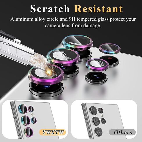 (2 Set for Galaxy S24 Ultra Camera Lens Protector, Scratch-Resistant HD Clarity Ultra-Thin 9H Tempered Glass with Aluminum Edging, Individual Metal Lens Cover (Color) in Kuwait