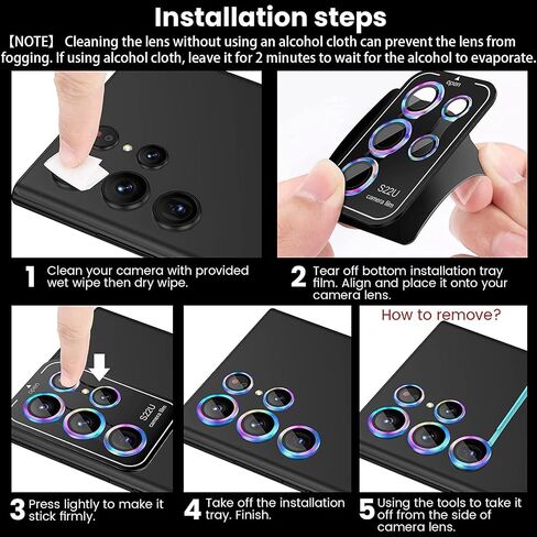 (2 Set for Galaxy S24 Ultra Camera Lens Protector, Scratch-Resistant HD Clarity Ultra-Thin 9H Tempered Glass with Aluminum Edging, Individual Metal Lens Cover (Color) in Kuwait