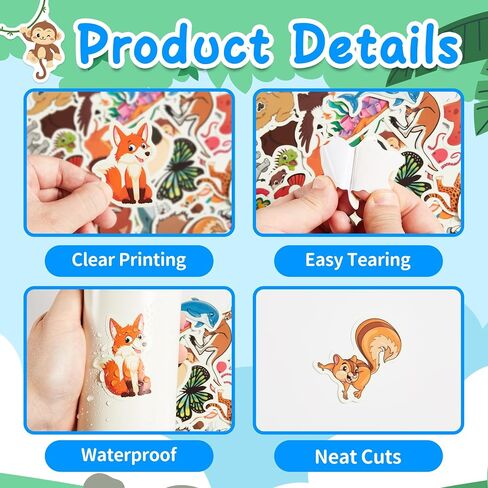 50 Pcs Cute Animal Water Bottle Stickers for Kids, Cartoon Animals Vinyl Waterproof Laptop Decals, Kawaii Animals Sticker Gifts Party Luggage Skateboard Mirror Phone Case Decoration in Saudi Arabia