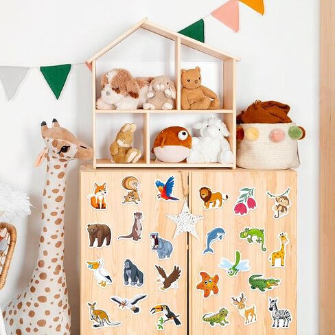 50 Pcs Cute Animal Water Bottle Stickers for Kids, Cartoon Animals Vinyl Waterproof Laptop Decals, Kawaii Animals Sticker Gifts Party Luggage Skateboard Mirror Phone Case Decoration in Saudi Arabia