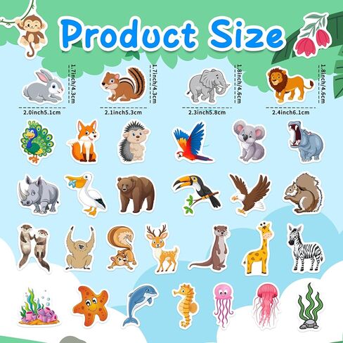 50 Pcs Cute Animal Water Bottle Stickers for Kids, Cartoon Animals Vinyl Waterproof Laptop Decals, Kawaii Animals Sticker Gifts Party Luggage Skateboard Mirror Phone Case Decoration in Saudi Arabia