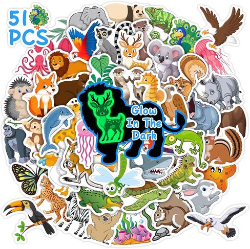 50 Pcs Cute Animal Water Bottle Stickers for Kids, Cartoon Animals Vinyl Waterproof Laptop Decals, Kawaii Animals Sticker Gifts Party Luggage Skateboard Mirror Phone Case Decoration in Saudi Arabia