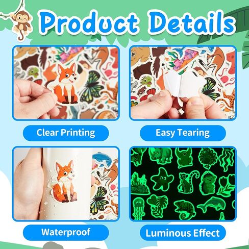 50 Pcs Cute Animal Water Bottle Stickers for Kids, Cartoon Animals Vinyl Waterproof Laptop Decals, Kawaii Animals Sticker Gifts Party Luggage Skateboard Mirror Phone Case Decoration in Saudi Arabia