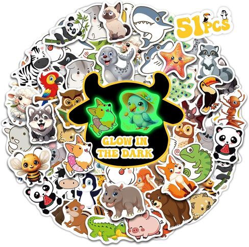 50 Pcs Cute Animal Water Bottle Stickers for Kids, Cartoon Animals Vinyl Waterproof Laptop Decals, Kawaii Animals Sticker Gifts Party Luggage Skateboard Mirror Phone Case Decoration in Saudi Arabia