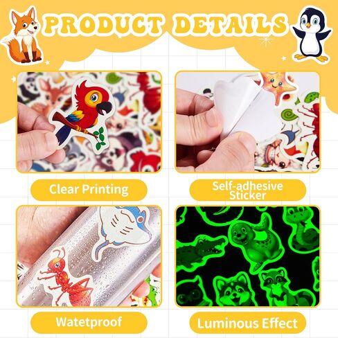 50 Pcs Cute Animal Water Bottle Stickers for Kids, Cartoon Animals Vinyl Waterproof Laptop Decals, Kawaii Animals Sticker Gifts Party Luggage Skateboard Mirror Phone Case Decoration in Saudi Arabia