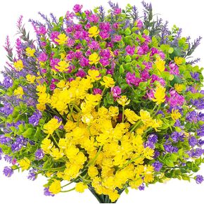 Artificial Flowers 20 Bundles Outdoors Faux Plants UV Resistant Fake Flowers Faux Bushes Plastic Artificial Flowers Fake Outdoor Plants for Home Garden Decor