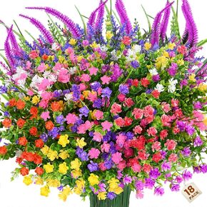 Artificial Plants Outdoor, 20PCS Artificial Flowers, UV Resistant Fake Flowers, Faux Flowers for Outdoor Planters for Front Porch Pot Decor
