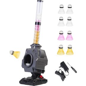 23803BH 2-in-1 Pitching Machine Set - Indoor & Outdoor Badminton & Baseball Training Launcher, 4 Adjustable Angles and Frequency, with 8 x 2.2'' Shuttlecocks