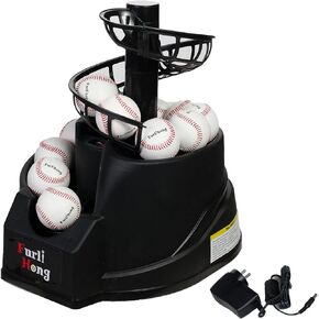 Furlihong 6901BHA Rechargeable Baseball Toss Machine with Extendable Ball Stacker, Adjustable Launching Heights, Use Regulation Baseballs or Dimpled Balls, for Hitting Batting Practice of All Ages