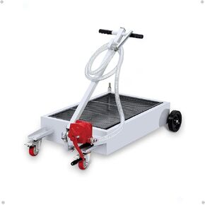 15 Gallon Oil Drain Pan with Pump & 8 Ft Hose, T Folding Handle & Low Profile Rolling Oil Drain Cart for Truck Cars SUVs, Metal, White