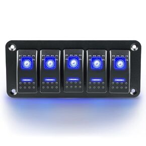 WATERWICH Rocker Switch Panel 5 Gang Marine Car Boat Aluminum 5 Pin On/Off Toggle Switches with Night Glow Stickers for RV Truck Vehicle