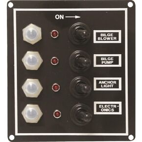 SeaSense LED Switch Panel 4 Gang with Breaker and Rubber Boots,Black